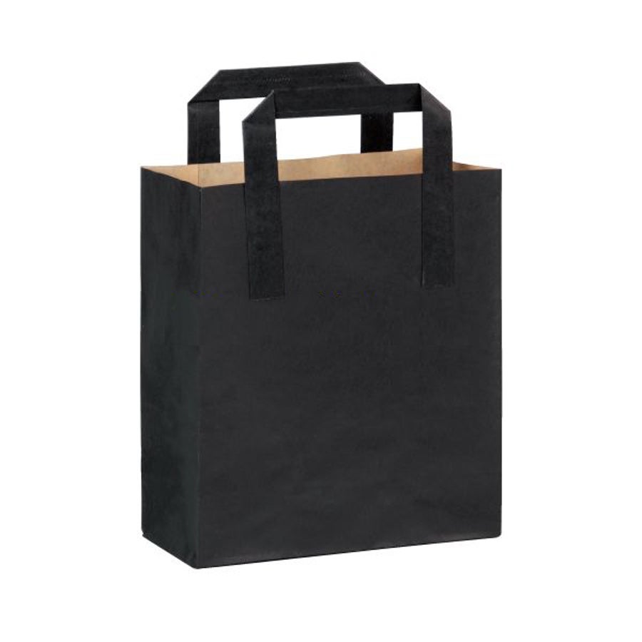 Bags, 7.8 x 4 x 11 Inch, Paper, Black, with Handles,1 - 500 COUNT