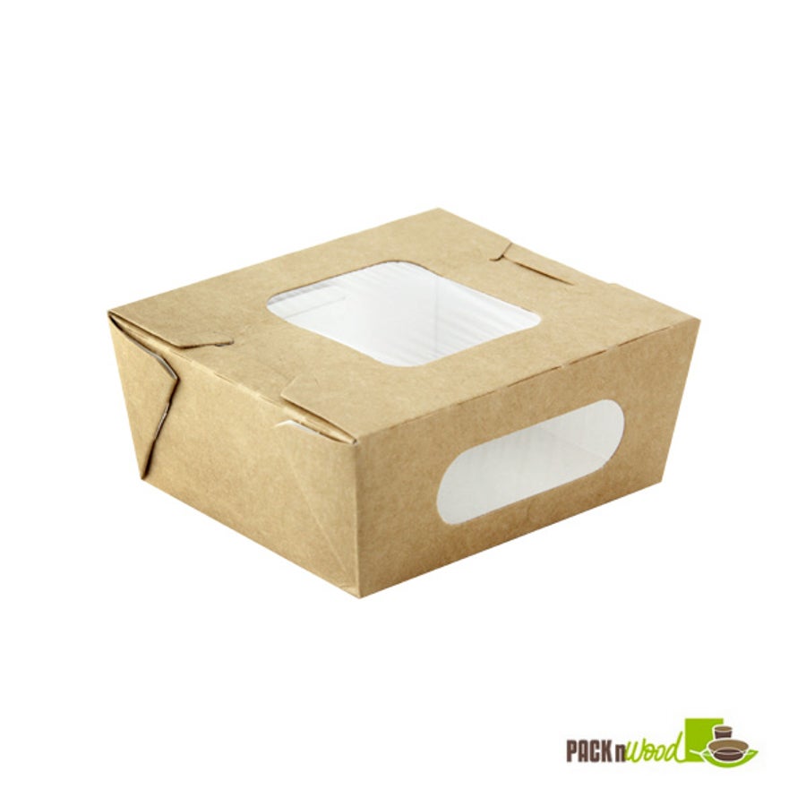 Boxes, Salad, 4.1 x 3.7 x 1.8 Inch 16 Ounce, Paper, Kraft, Square, with 2 Windows,4 - 25 COUNT