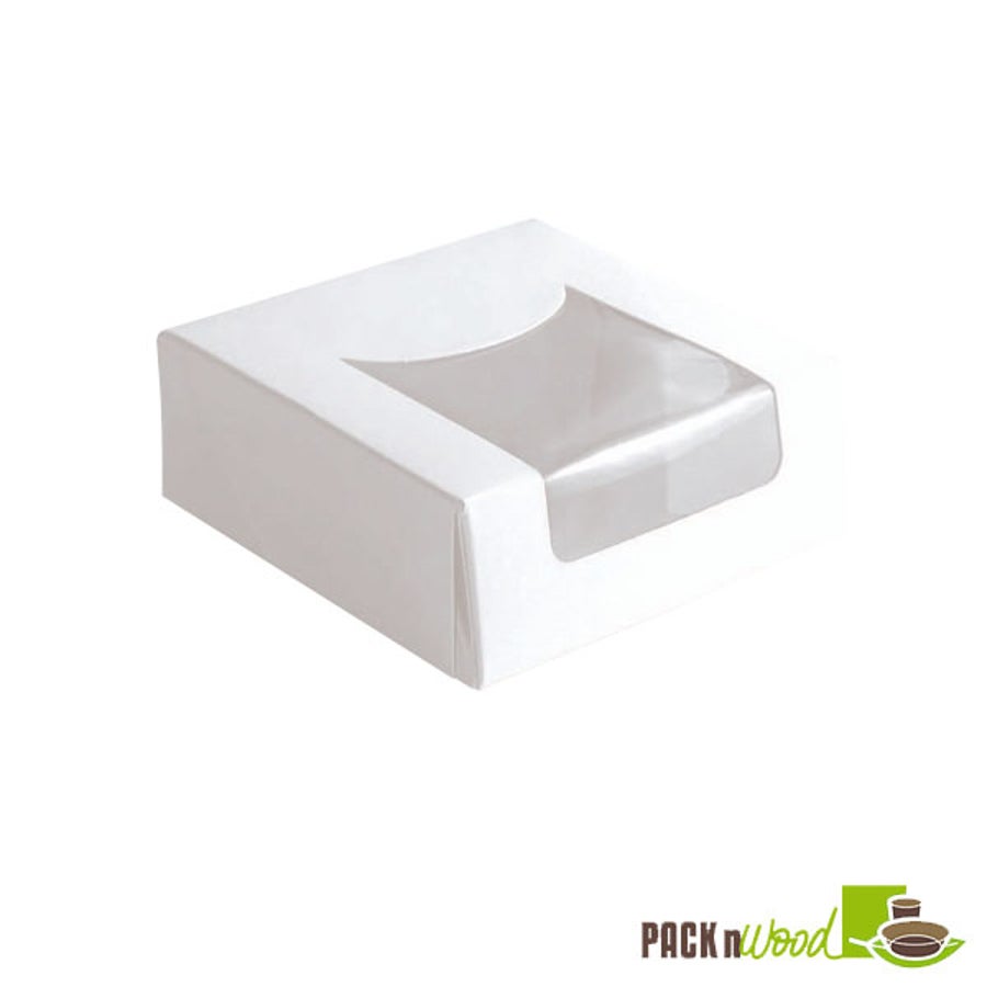 Boxes, Pastry, 3.9 x 3.9 x 1.6 Inch, Paper, White, With Window,1 - 420 COUNT