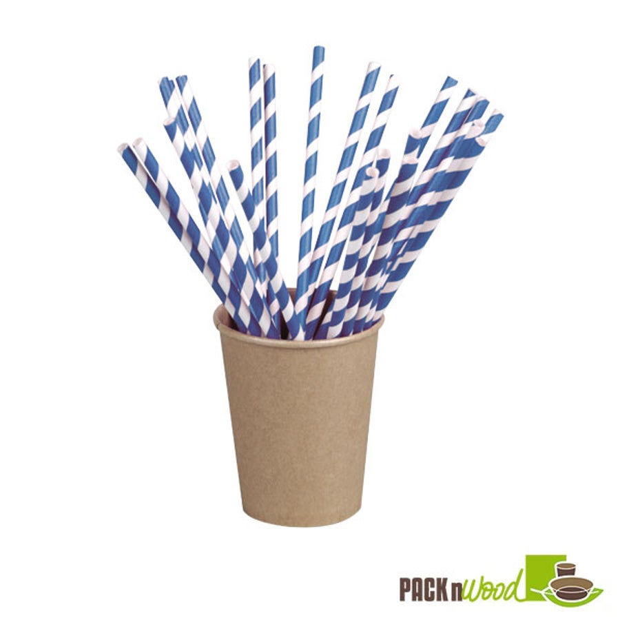 Straws, 7.75 Inch, Paper, Blue Striped, Unwrapped, Coated with Bees Wax, 7.75 Linear Inch,6 - 500 COUNT