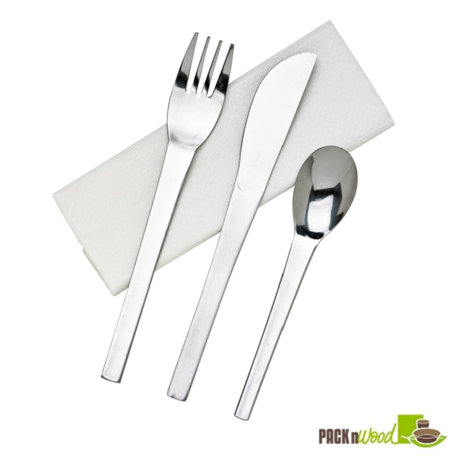 Cutlery Kits, Fork/Knife/Spoon, Stainless Steel, with Napkin,50 - 1 EACH
