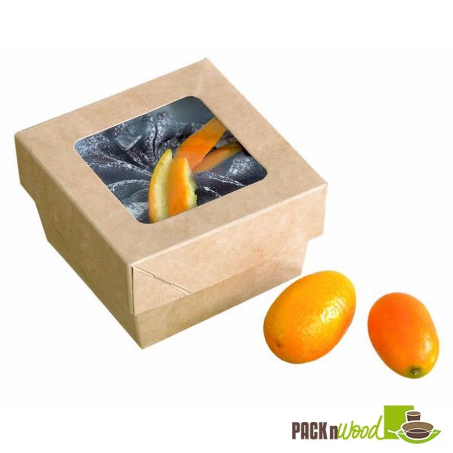 Boxes, Kray, 12 Ounce, Paper, Brown, with Window Lid, 3.9 x 3.9 x 1.6 Inch, 12 Ounce,10 - 25 COUNT