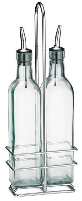 Dispenser Sets, Oil & Vinegar, 16 Ounce, Clear, Glass, with Chrome Tops & Racks,6 - 3 PIECE