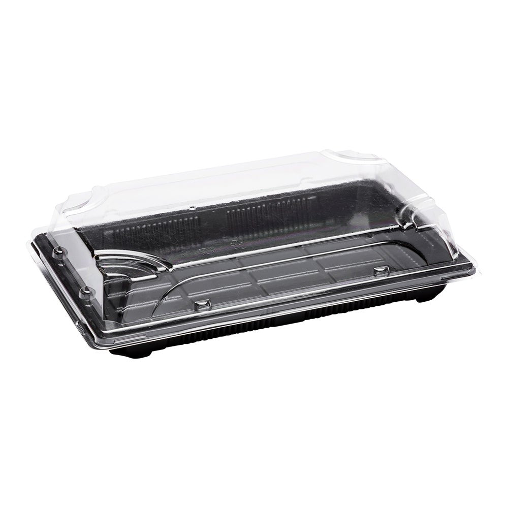 Trays, Take Out, Roku 8.75 x 5.5 x 2 Inch, Plastic, Black, Rectangular, with Clear Lid,1 - 100 COUNT