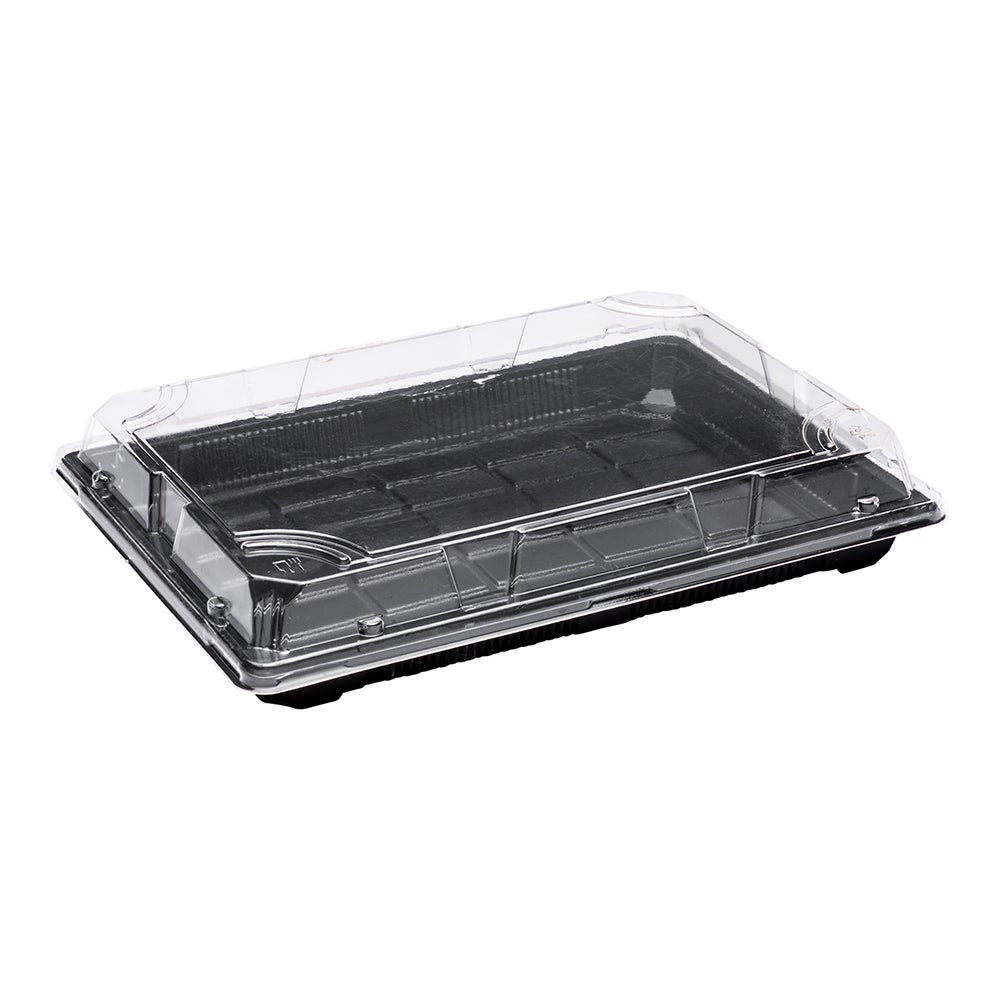 Trays, Take Out, Roku 10.25 x 7.5 x 2 Inch, Plastic, Black, Rectangular, with Clear Lid,1 - 100 COUNT