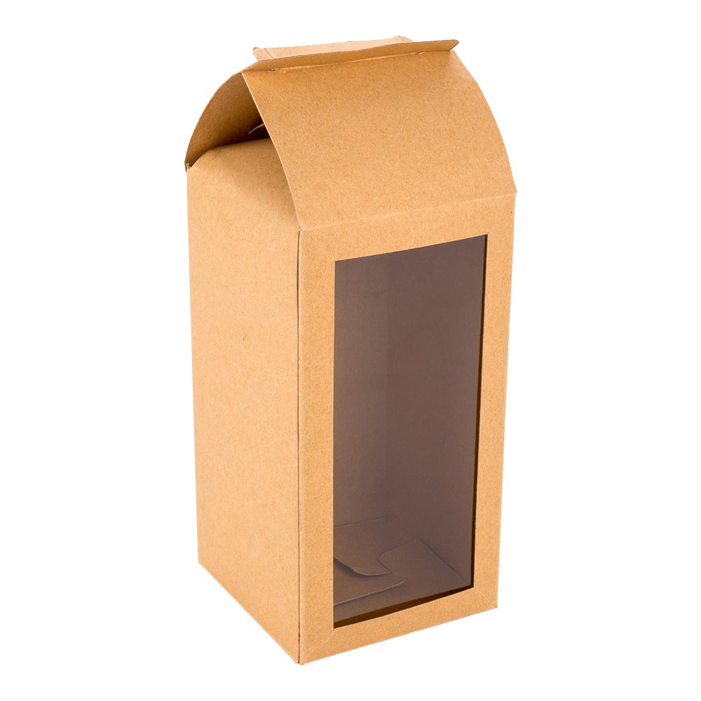 Box, Takeout, 3.5 x 3.5 x 8.5 Inch, Paper, Kraft, Rectangular, Tapered, with Clear Plastic Window,1 - 100 COUNT