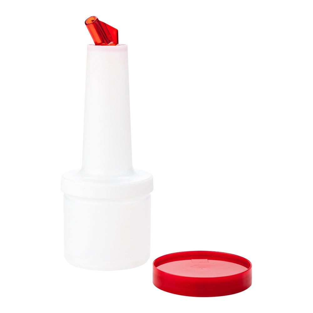 Bottle, Pour, 0.5 Quart, Translucent Plastic, with Red Spout & Lid, 16 Fluid Ounce,1 - 1 EACH