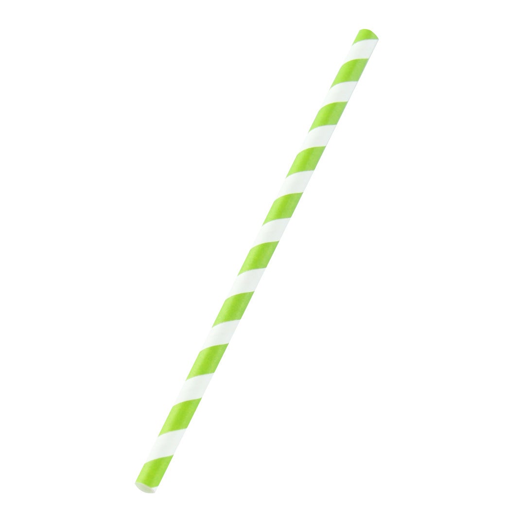 Straws, Giant Smoothie, 7.75 x 0.3 Inch, Paper, Lime Green Striped, Coated with Bees Wax,6 - 500 COUNT