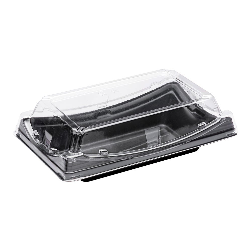 Containers, Take Out, Roku 7.5 x 4.75 x 2 Inch, Plastic, Black, Rectangular, with Clear Lid,1 - 100 COUNT