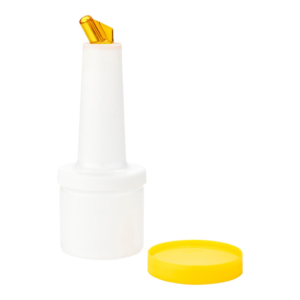 Bottle, Pour, 0.5 Quart, Translucent Plastic, with Yellow Spout & Lid, 16 Fluid Ounce,1 - 1 EACH