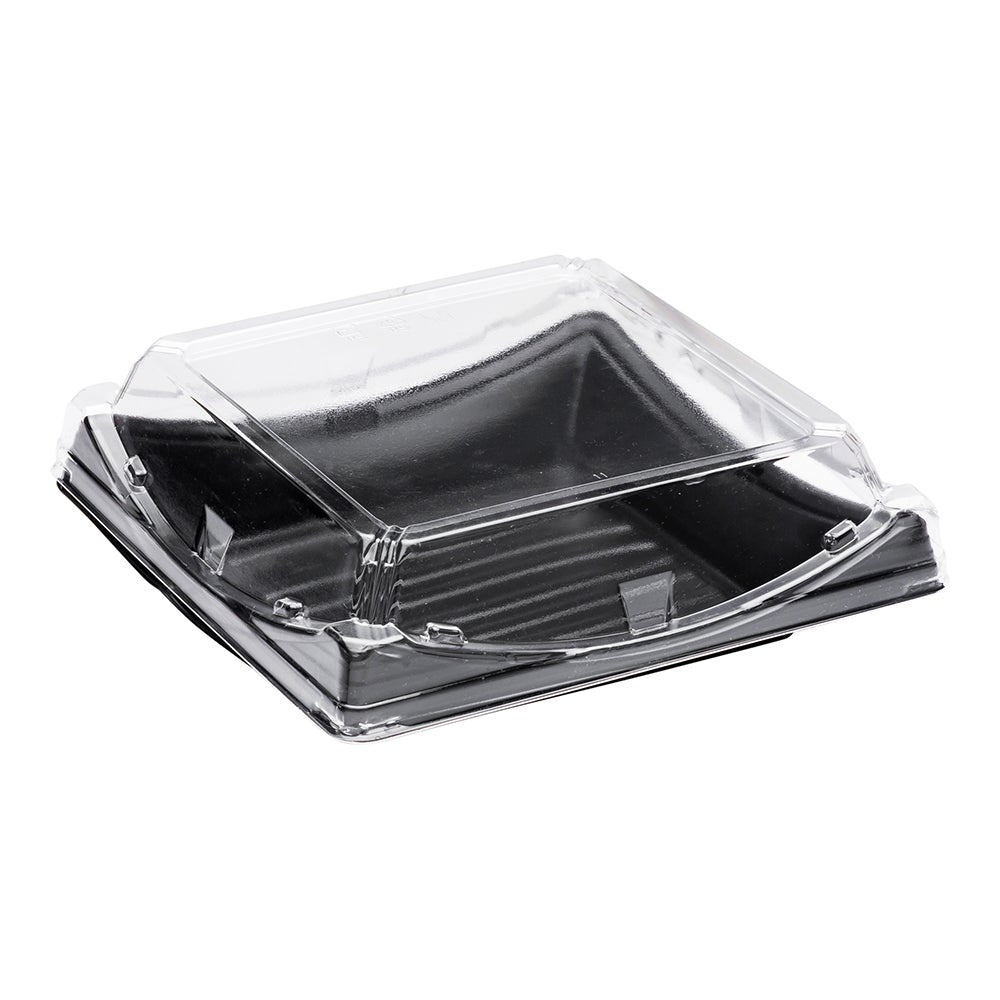 Containers, Sushi, Roku 7.25 x 7.25 x 2 Inch, Plastic, Black, Square, with Clear Lid,1 - 100 COUNT