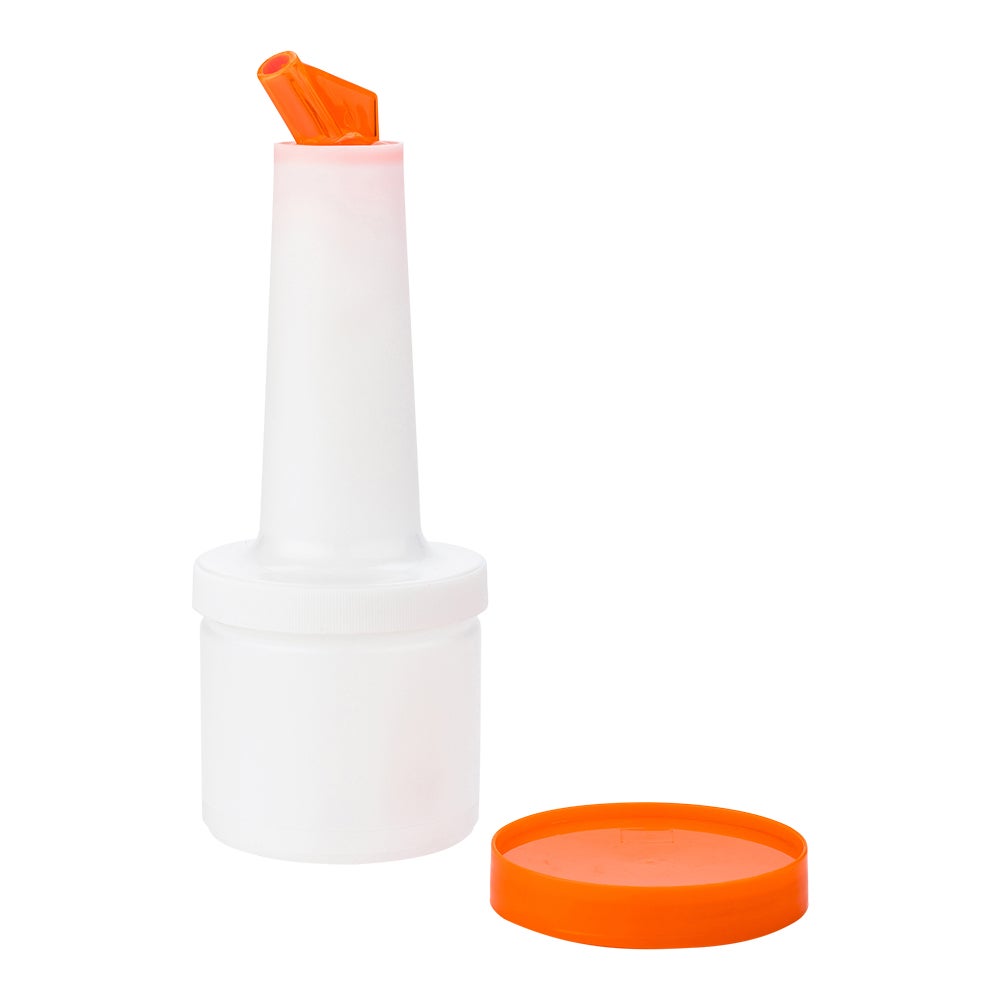 Bottle, Pour, 0.5 Quart, Translucent Plastic, with Orange Spout & Lid, 16 Fluid Ounce,1 - 1 EACH