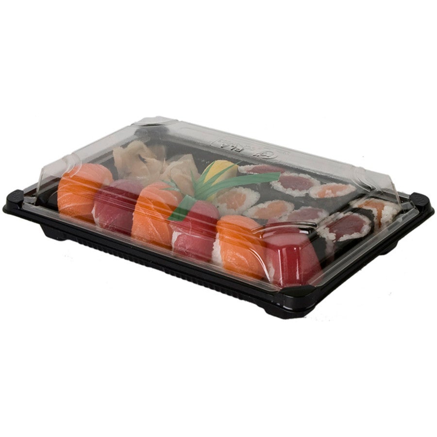 Containers, Sushi, 6 x 9 Inch, Plastic, Black Bases with Clear Lids, Rectangle, Renewable & Compostable, with Lids,1 - 600 COUNT