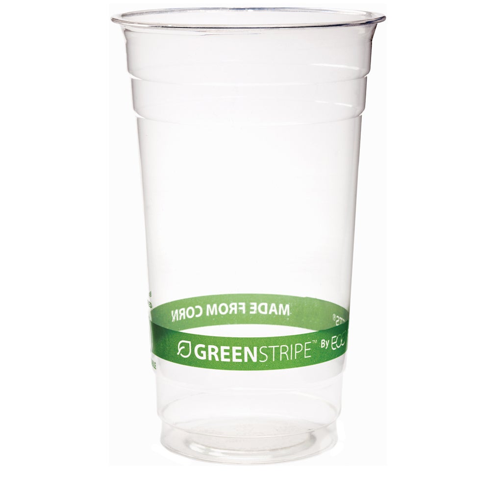 Cups, Cold, 24 Ounce, Plastic, Clear with Green Stripe, Compostable, PLA, 24 Ounce,20 - 50 COUNT