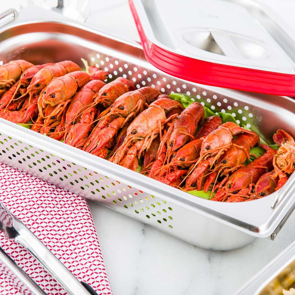 Pan, Steam Table, 1/3 Size, Stainless Steel, With 2.5 Inch Collapsible Handles, Perforated Anti Jam,1 - 1 COUNT