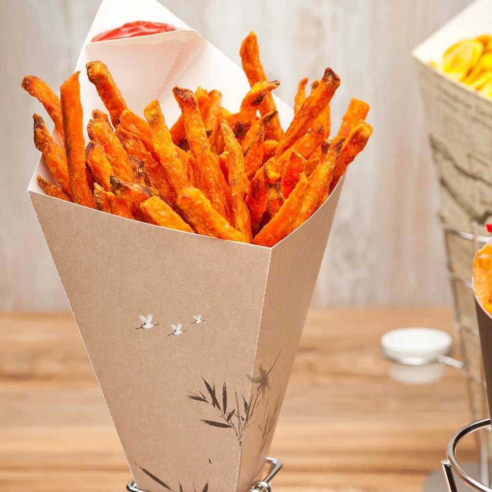 Containers, Food, 15.5 Inch, Paper, Bamboo Design, Cone, with Dipping Pocket, 15.5 Linear Inch,1 - 100 COUNT