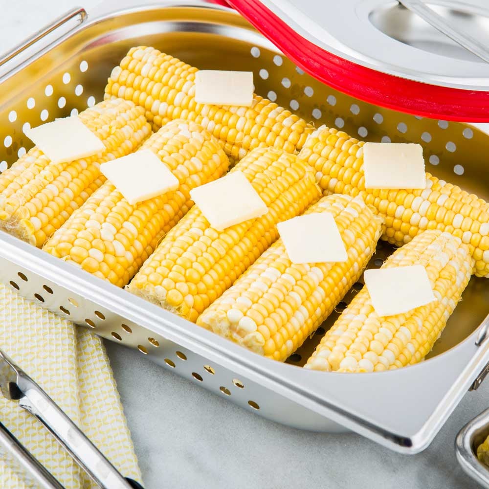 Pan, Steam Table, 1/2 Size, Stainless Steel, With 2.5 Inch Collapsible Handles, Perforated Anti Jam,1 - 1 COUNT