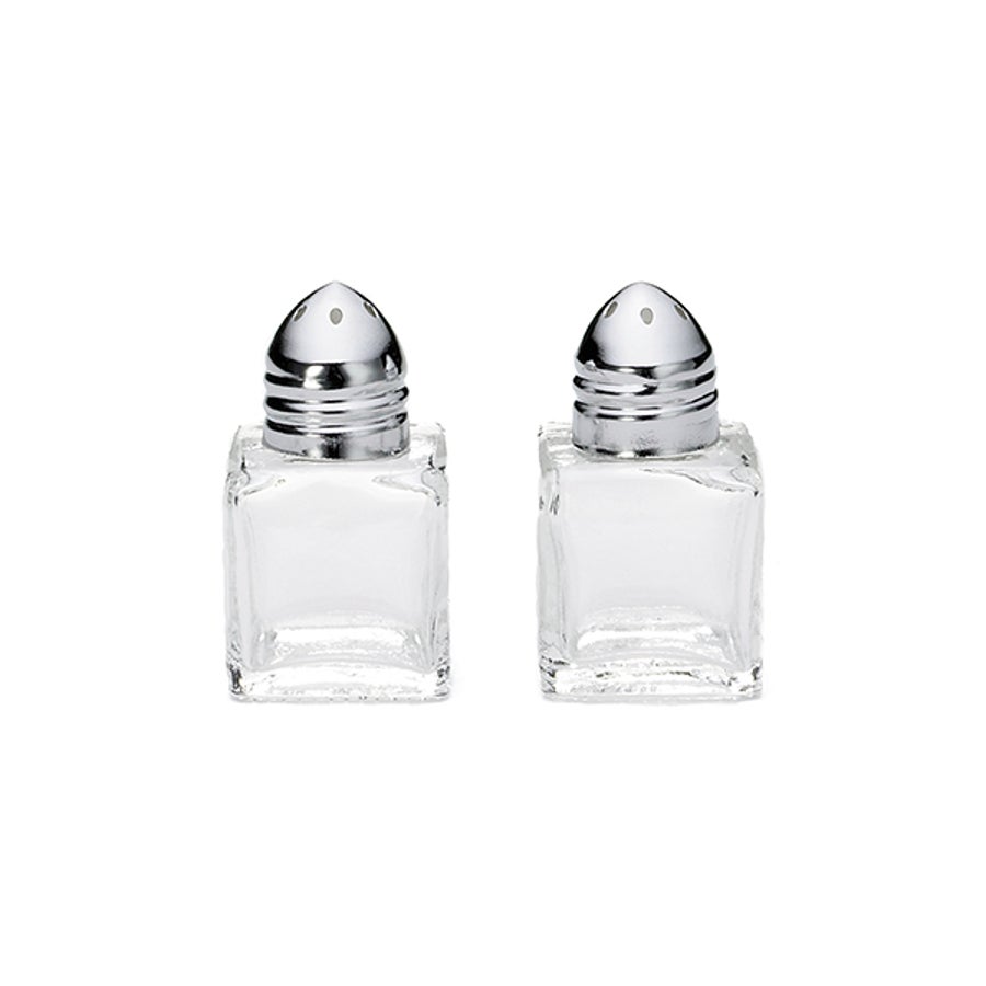 Shakers, Salt & Pepper, 0.5 Ounce, Cube, Glass with Chrome Plated Top, 15 Milliliter,1 - 24 COUNT