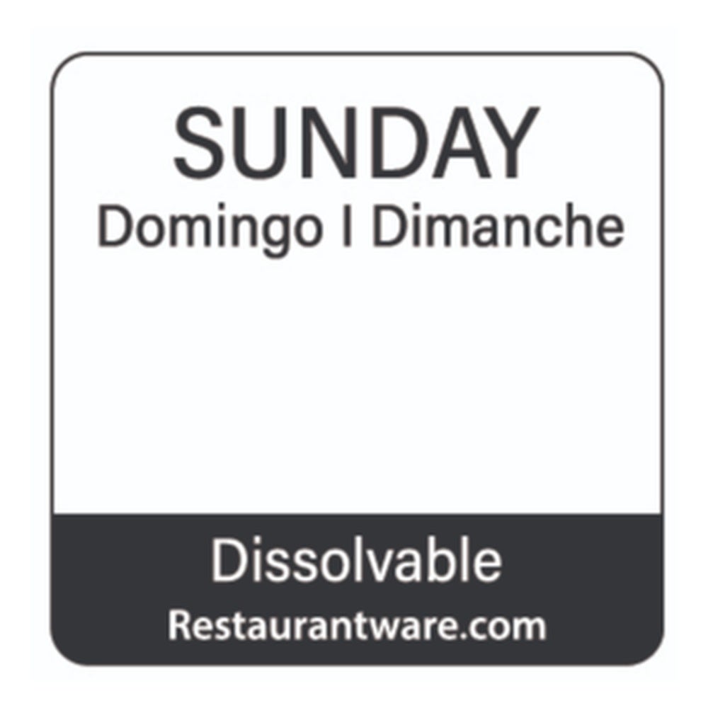 Label, Sunday Food Rotation, 1 x 1 Inch, Dissolvable, Black, Trilingual,1 - 500 COUNT