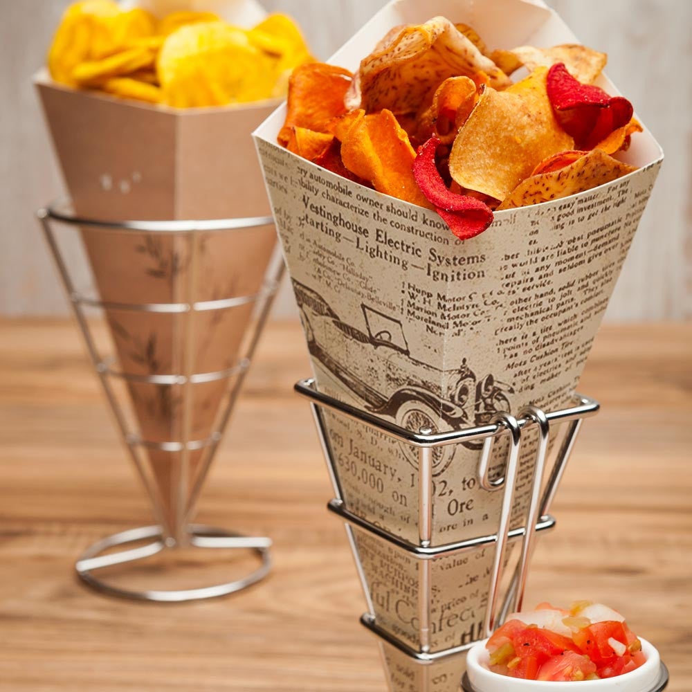 Containers, Food, 10 Inch, Paper, News Design, Cone, with Dipping Pocket, 10 Linear Inch,1 - 100 COUNT