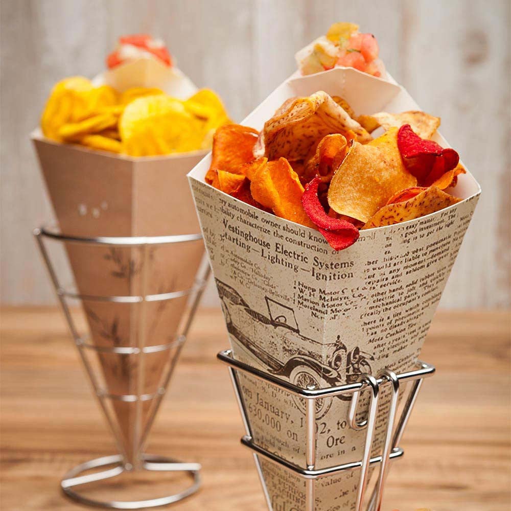 Cone, Appetizer, 2.5 x 2.5 x 4.75 Inch, Diamond-Shaped, Stainless Steel, with Sauce Holder, 5.25 Linear Inch,1 - 1 COUNT