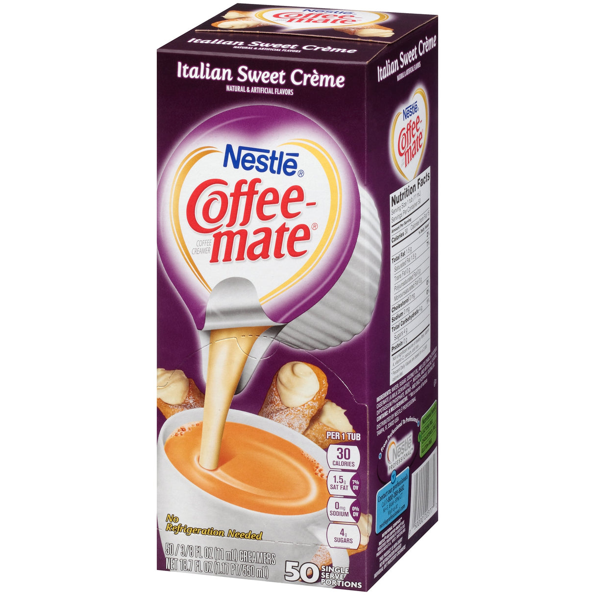 Creamer Cups, Liquid, Coffee-mate Italian Sweet Creme, Non-Dairy, Shelf Stable, Single Serve, 0.38 Fluid Ounce,4 - 50 COUNT