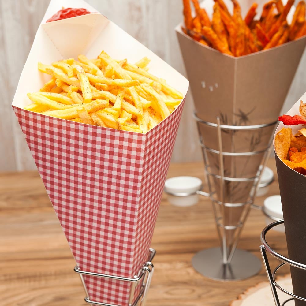 Containers, Food, 10 Inch, Paper, Picnic Design, Cone, with Dipping Pocket, 10 Linear Inch,1 - 100 COUNT