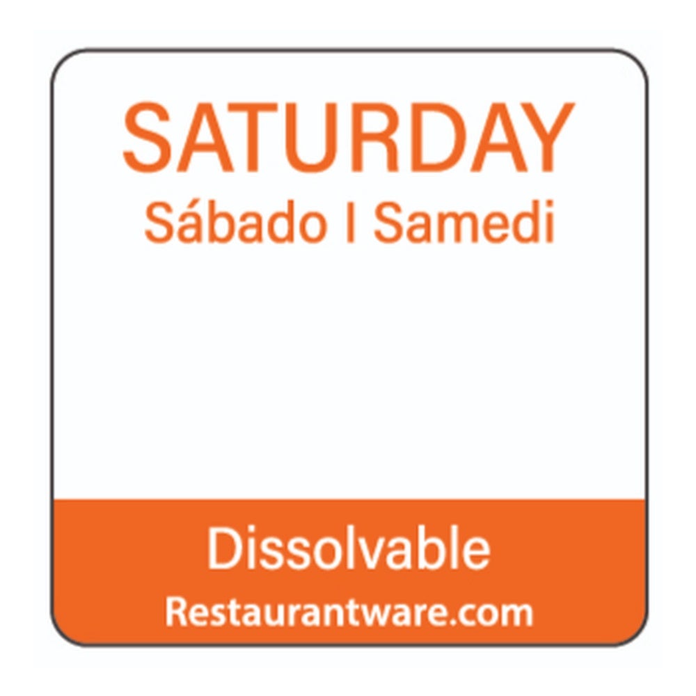 Label, Saturday Food Rotation, 1 x 1 Inch, Dissolvable, Orange, Trilingual,1 - 500 COUNT