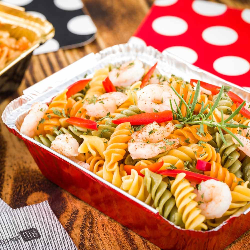 Container, Take-Out, Large 16 Ounce, Red Foil, Rectangle, with Polka Dot Paper Lid, 16 Ounce,1 - 200 COUNT