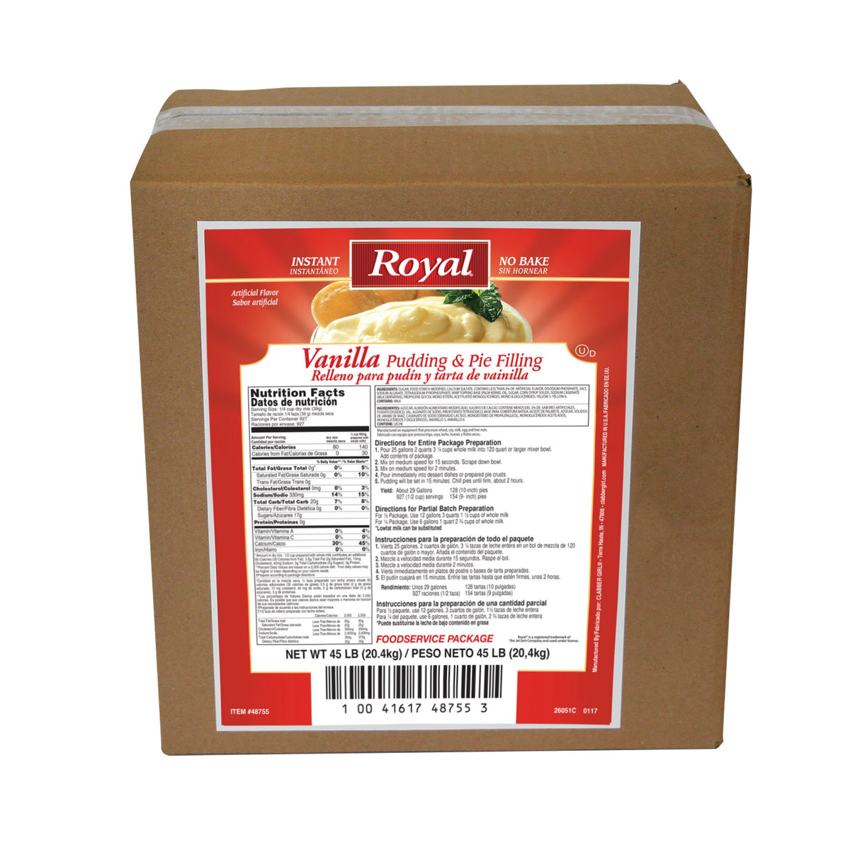 Mix, Pudding & Pie Filling, Vanilla, Instant, Shelf-Stable,1 - 45 POUND