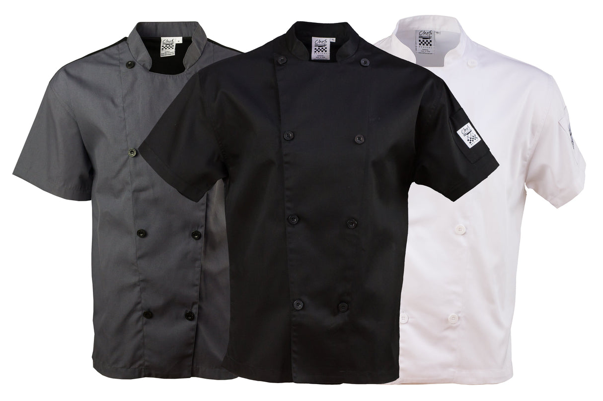 Jacket, Chef, Performance Series Short Sleeve, Black, Large, Poly/Cotton Blend,1 - 1 EACH