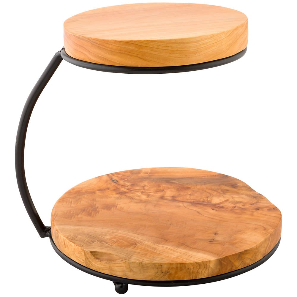 Display Stand, 2-Tier, Nature Tek 10.75 x 9.75 x 9.75 Inch, Natural, Wood, with Metal Frame,1 - 1 EACH