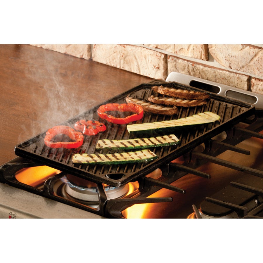 Grill & Griddle, Reversible, 16.75 x 9.5 Inch, Pre-seasoned, Cast Iron, with Smooth Side & Ribbed Side,1 - 2 COUNT