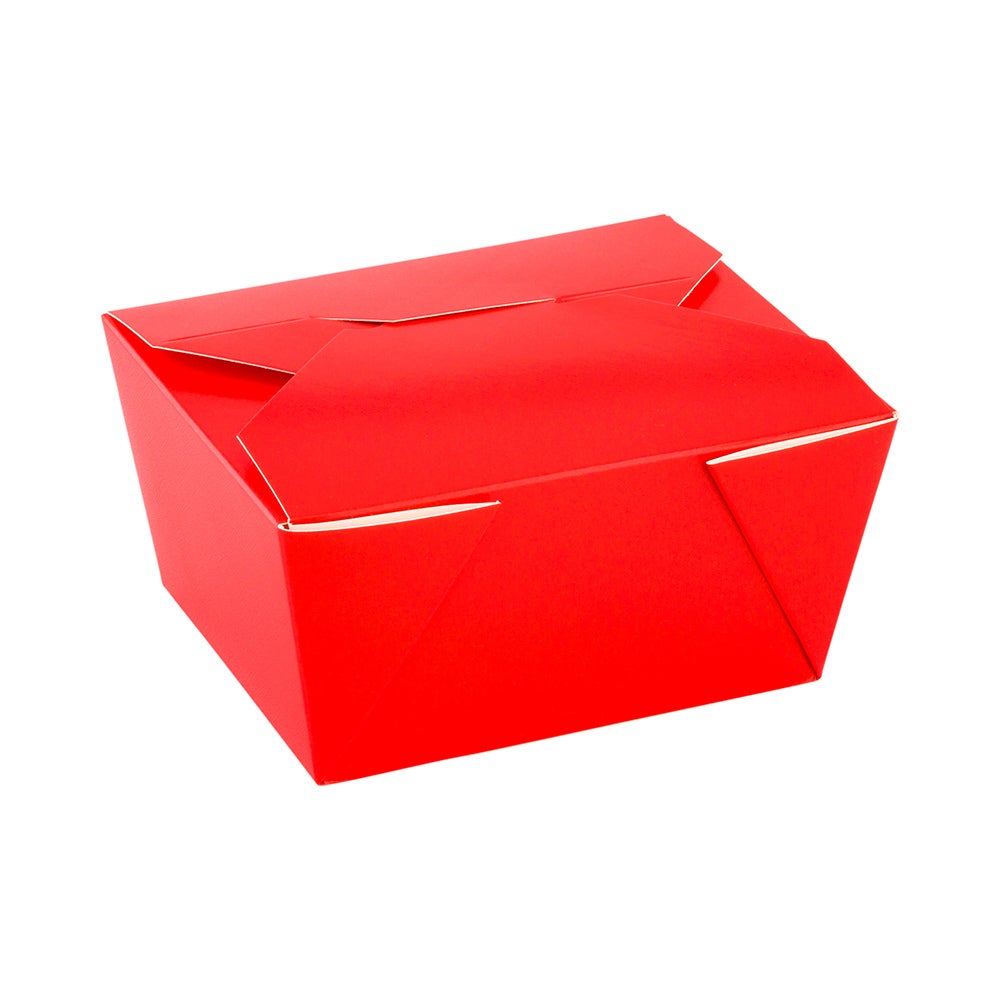 Containers, Take Out, Bio Tek #1 30 Ounce 5 x 4 x 2.5 Inch, Paper, Red, Rectangular, with Foldable Flaps & Tab Lock,1 - 200 COUNT