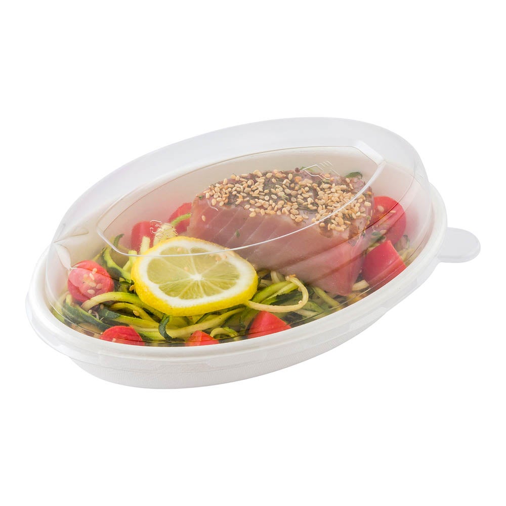 Lids, Dome, Pulp Tek, Plastic, Clear, Oval, Fits 18 Ounce Sugarcane Salad Plate,1 - 100 COUNT