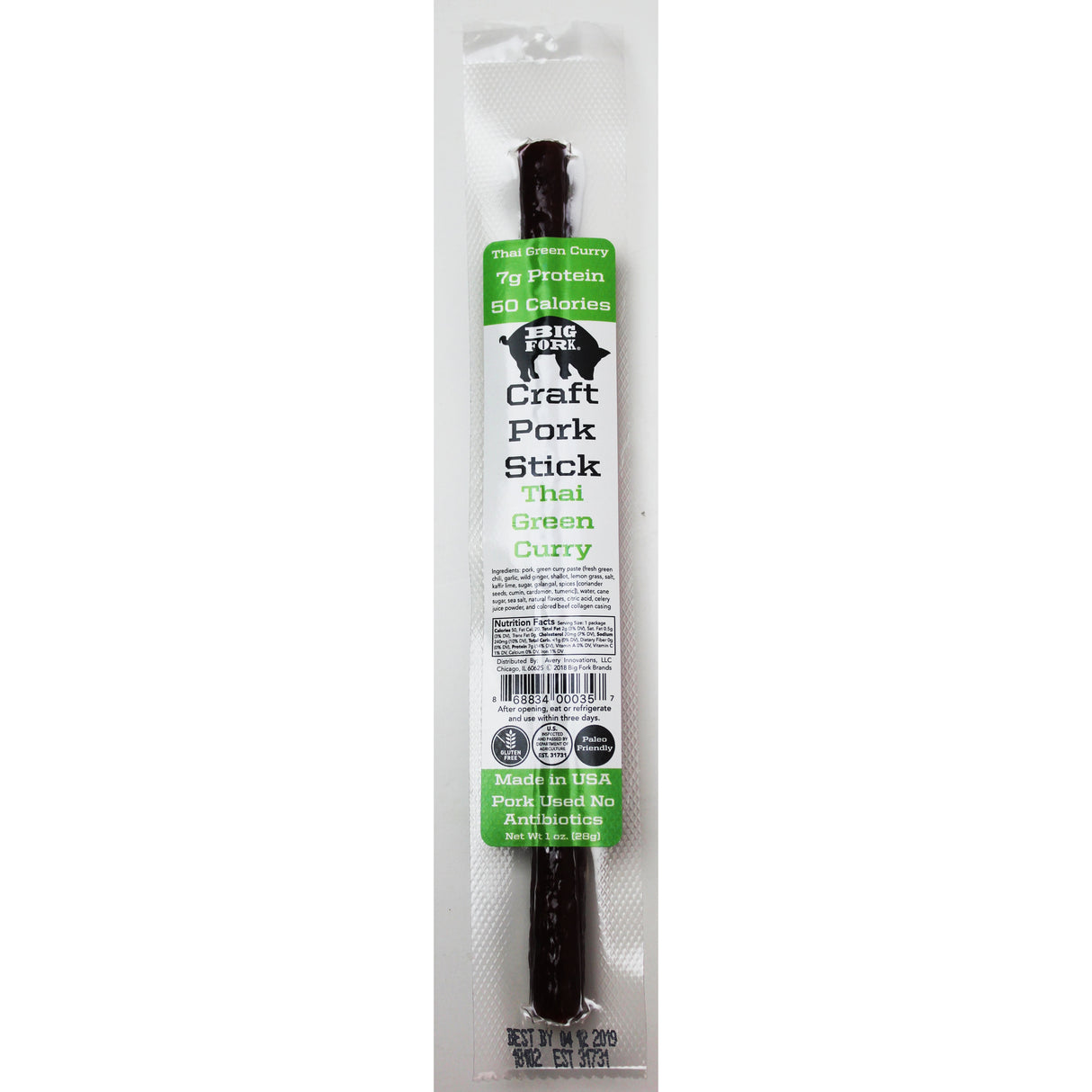 Snack Stick, Pork, Thai Green Curry,2 - 20 COUNT