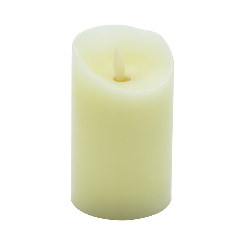Candles, Pillar, Fire Tek Flameless, 3 x 3 x 5 Inch, Ivory, Wax, Programmable,1 - 10 COUNT
