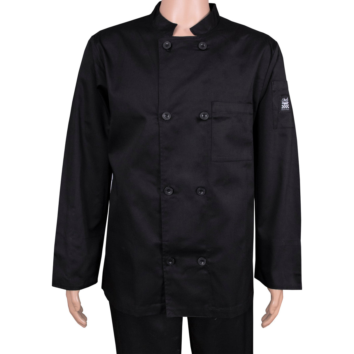 Jacket, Chef, Long-Sleeve, Basic, Black, Large, Poly/Cotton Blend, with Pocket,1 - 1 EACH