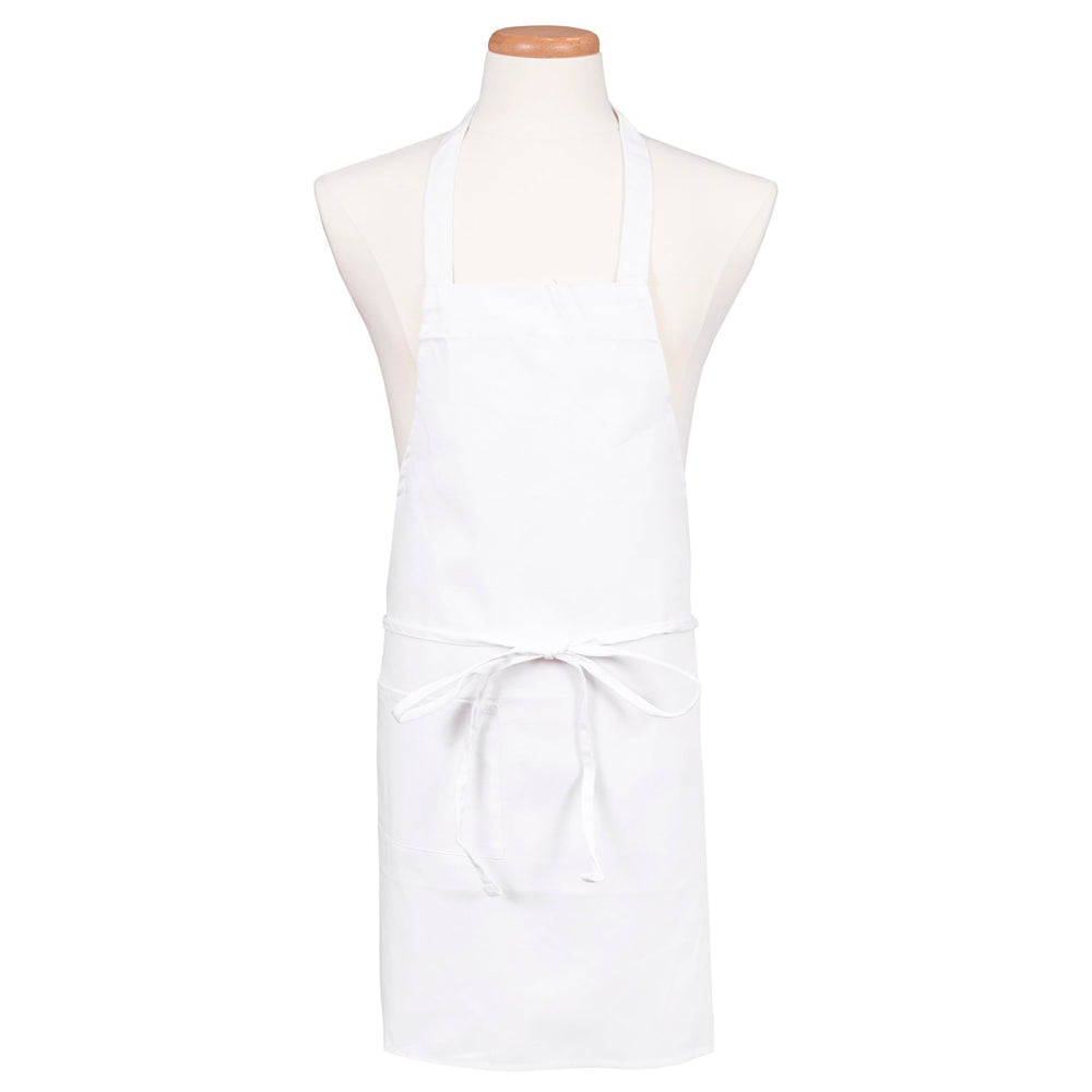 Apron, Bib, Full Length, White, One Size, Poly/Cotton Blend,1 - 1 EACH