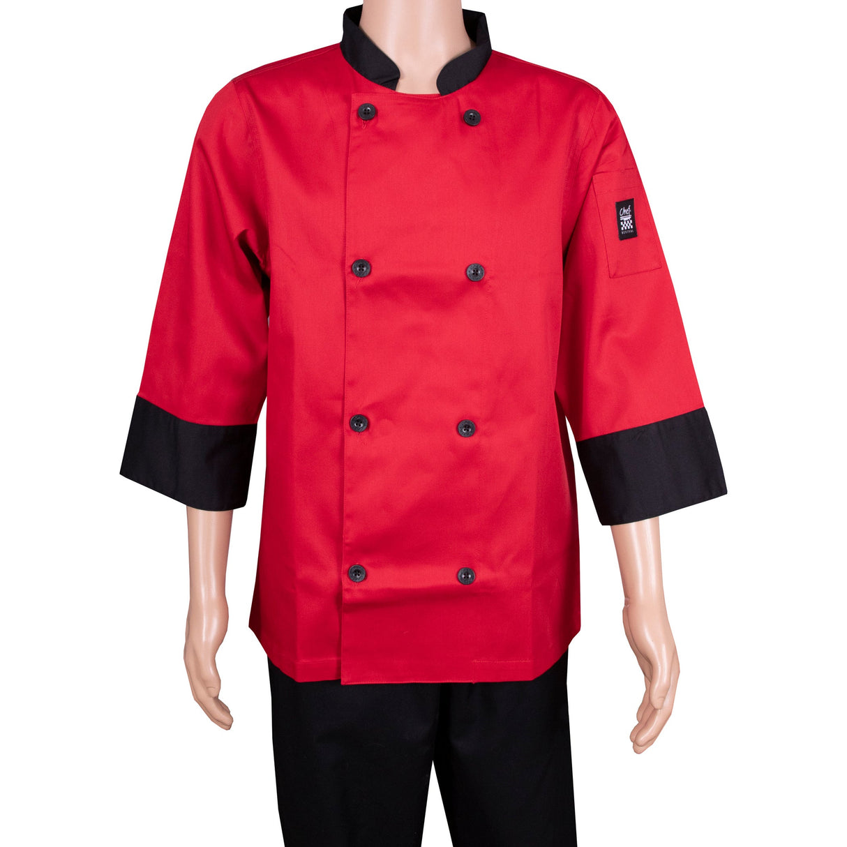 Jacket, Chef, Three-Quarter Sleeve, Tomato with Black Trim, Extra Small, Poly/Cotton Blend,1 - 1 EACH