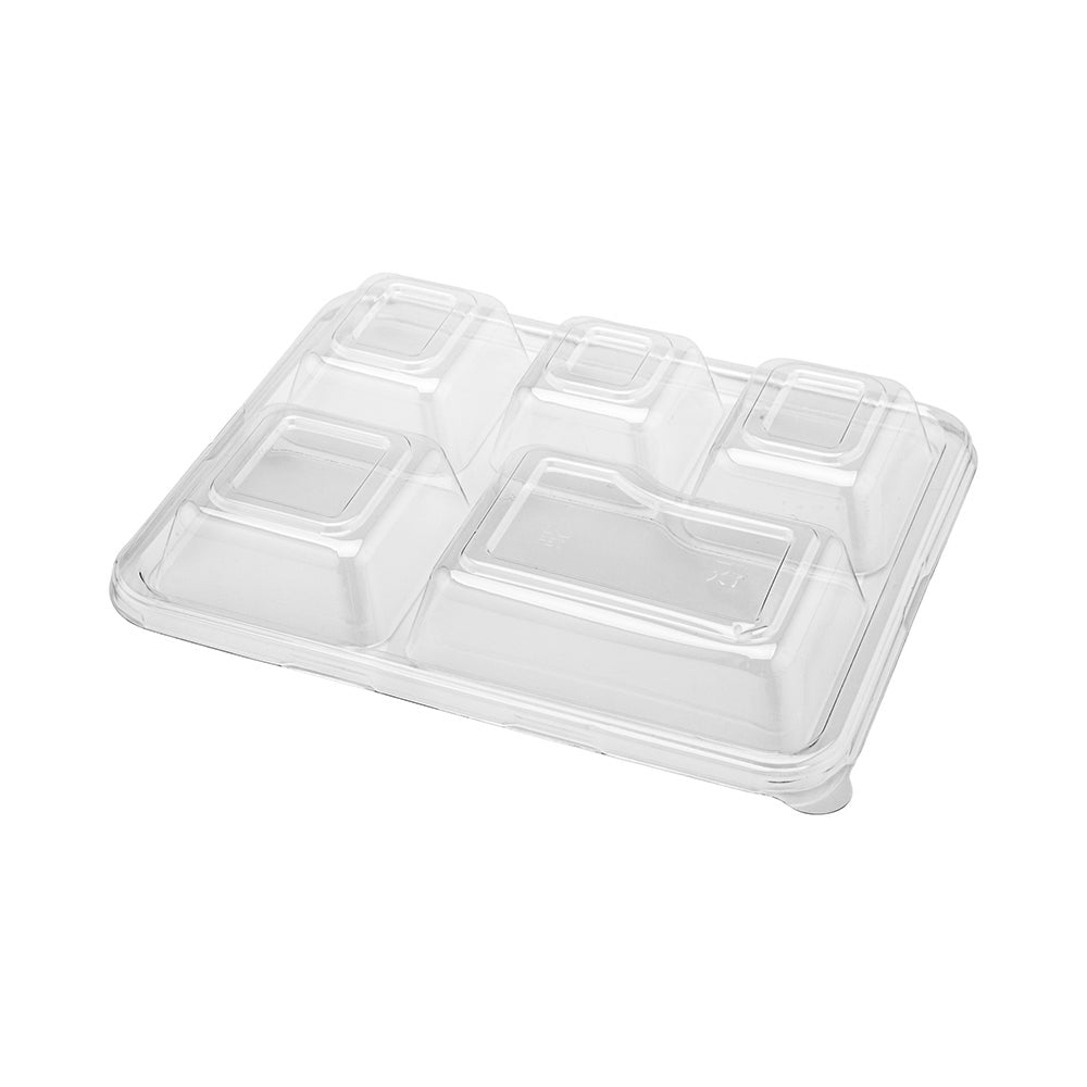 Lids, Dome, Pulp Tek, Plastic, Clear, Rectangular, Fits 5-Compartment Sugarcane Trays,1 - 100 COUNT