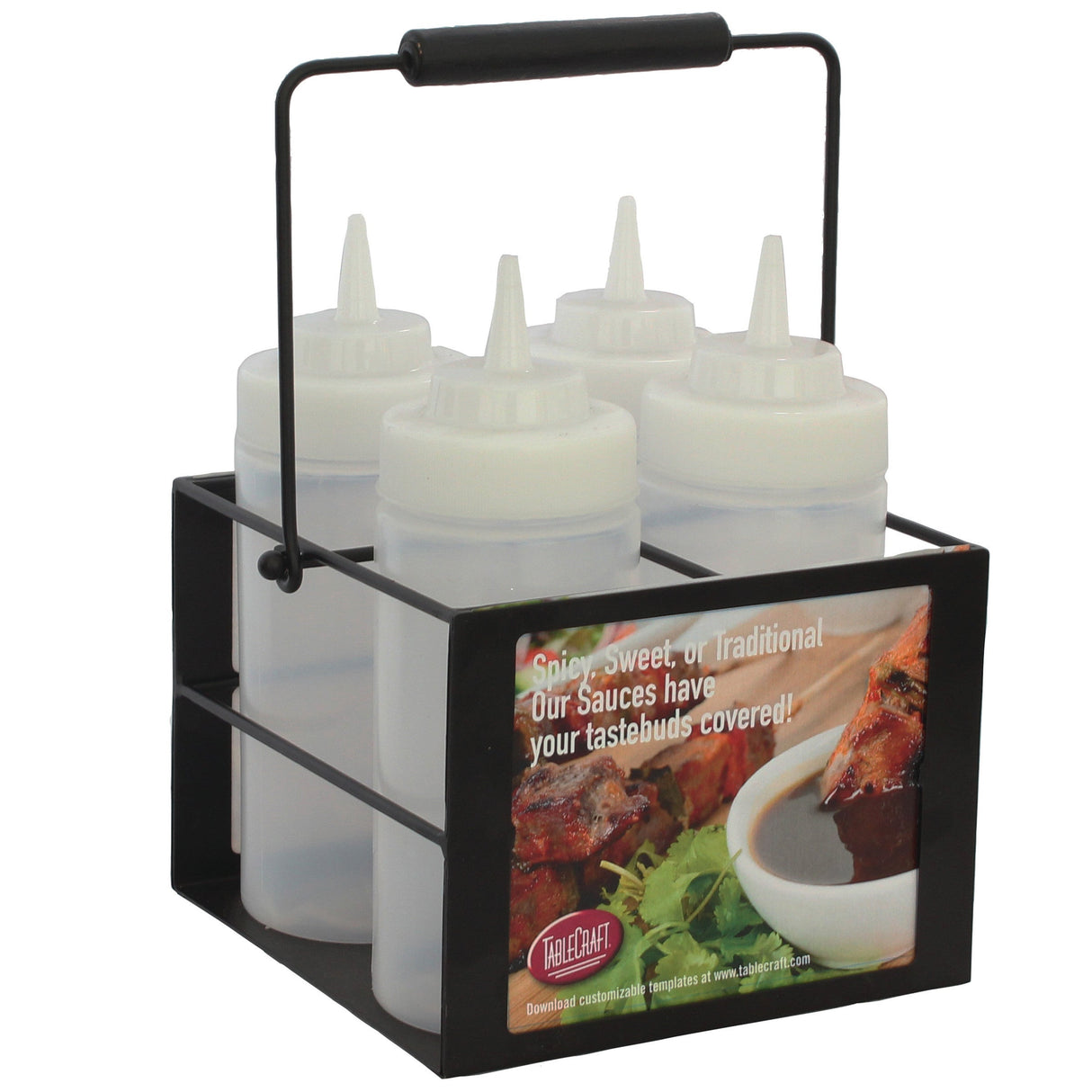 Caddies, Squeeze Bottle, 6.63 x 6.63 x 4.88 Inch, 4-Compartment, Black Powder Coated, Metal, with Handle,2 - 1 EACH