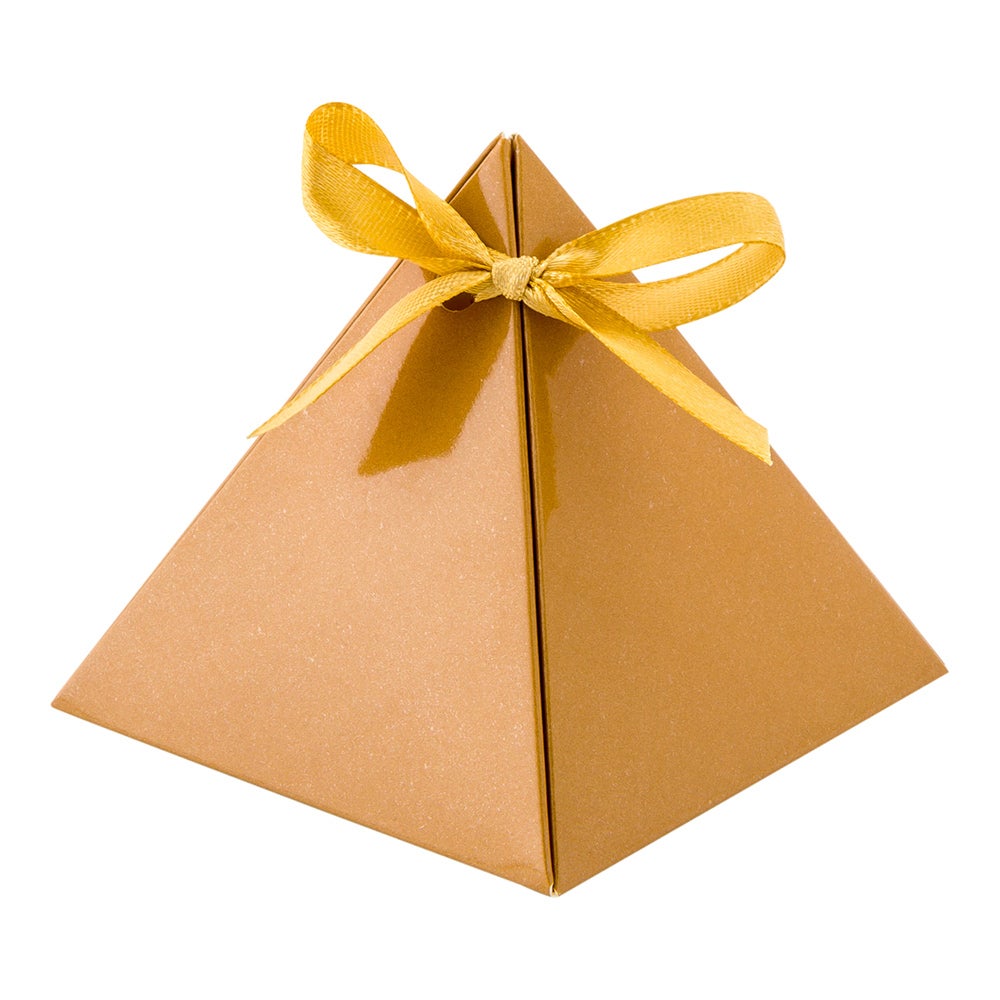 Boxes, Candy & Gift, 3 x 3 x 3 Inch, Paper, Brown, Pyramid, with Bronze Satin Ribbon,1 - 100 COUNT