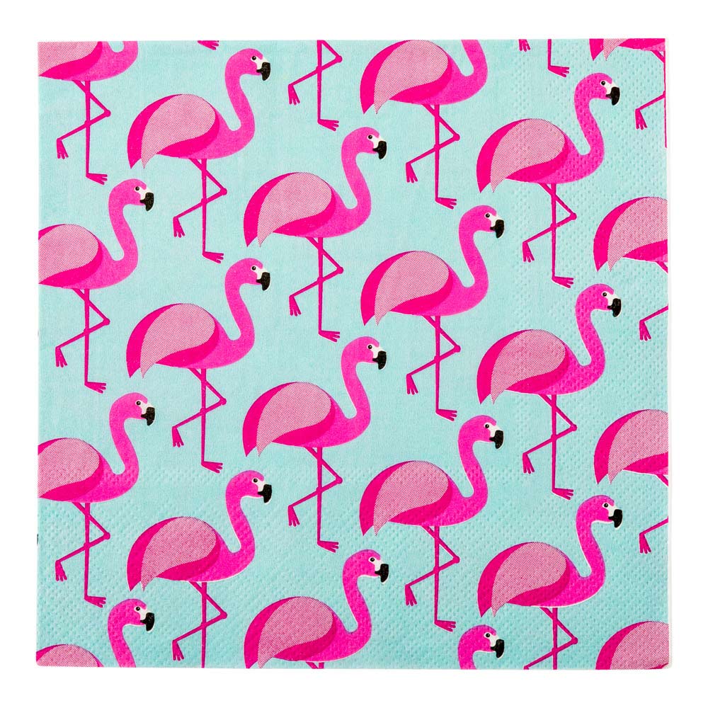 Napkins, Lunch, 3-Ply, Sky Blue Florida Flamingo, 13 x 13 Inch,1 - 500 COUNT