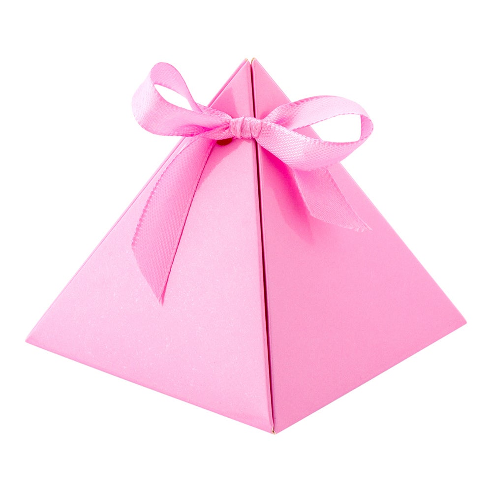 Boxes, Candy & Gift, 3 x 3 x 3 Inch, Paper, Pink, Pyramid, with Pink Satin Ribbon,1 - 100 COUNT