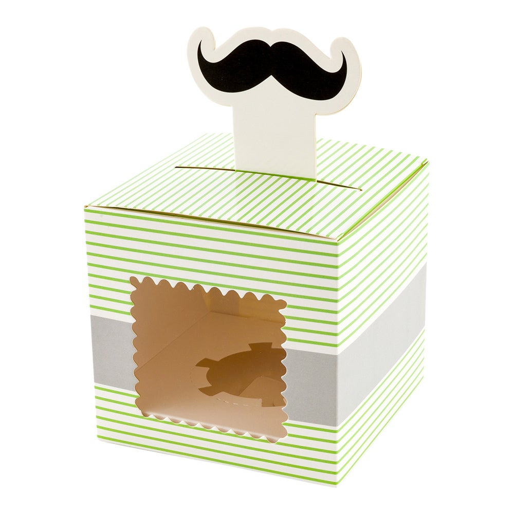 Boxes, Candy & Gift, 4 Inch, Paper, Green Stripe, Square, with Transparent Window & Mustache Handle,1 - 100 COUNT