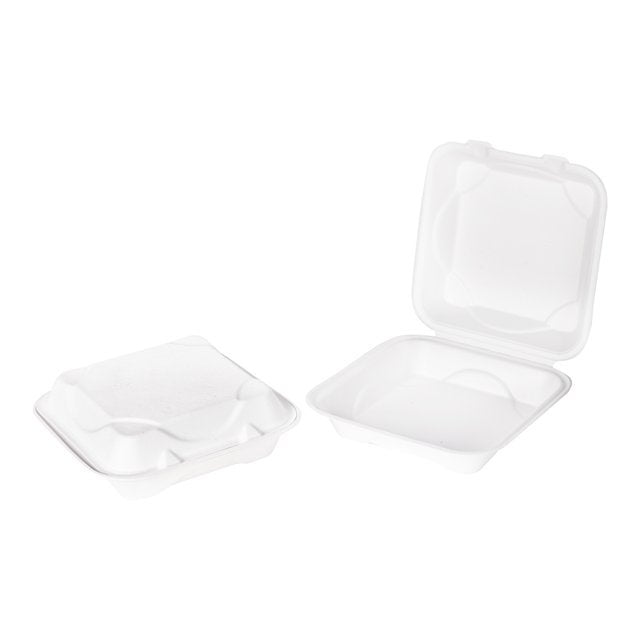 Containers, 1-Compartment, 9 x 9 Inch, Molded Fiber, White, Hinged,4 - 50 COUNT