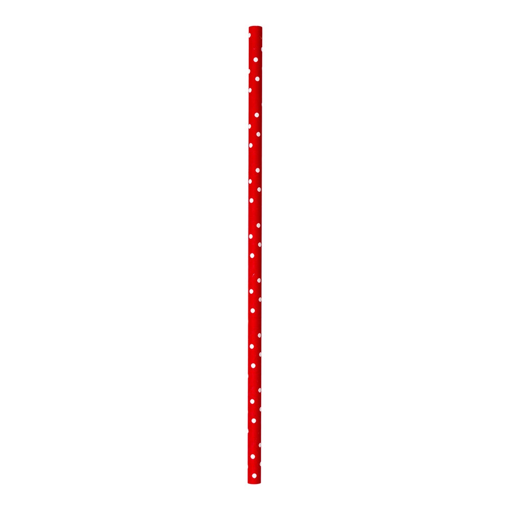 Straws, 7.75 Inch, Paper, Red, with White Polka Dots, Biodegradeable,100 - 1 EACH