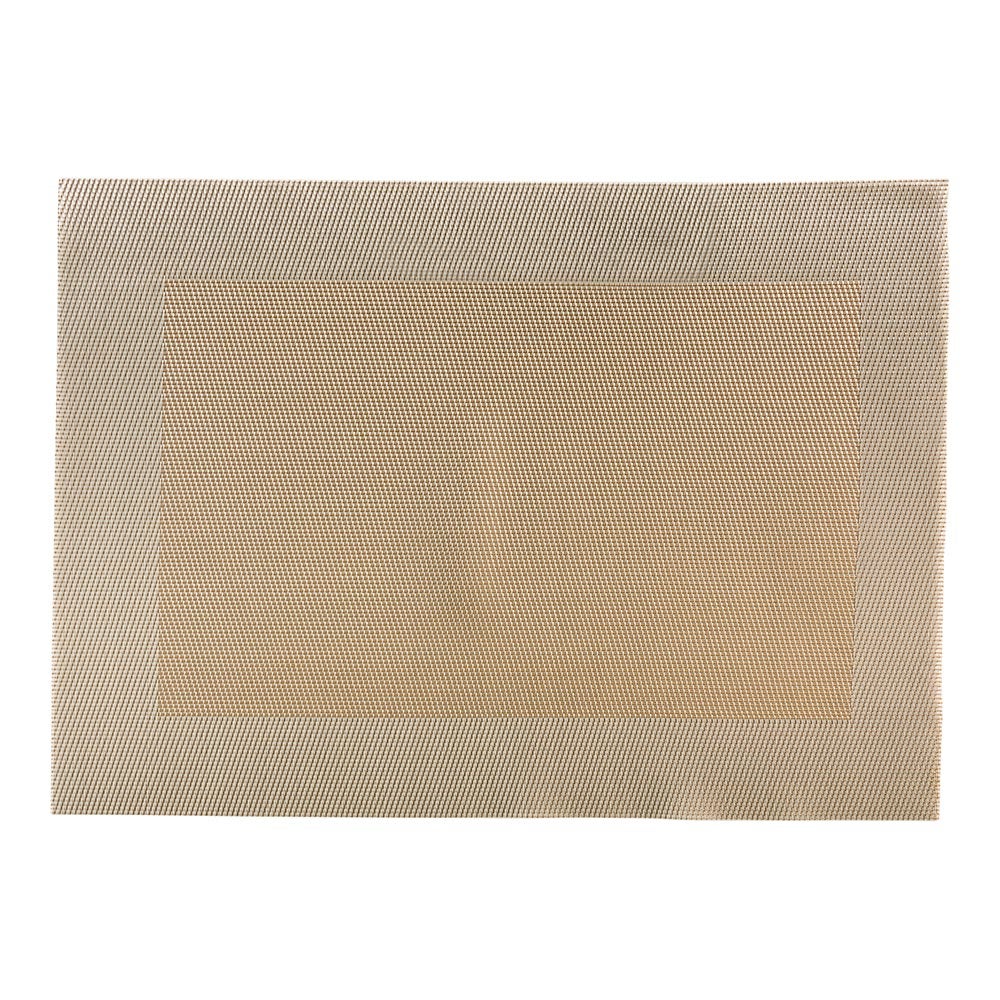 Placemats, Geneva Frame 16 x 12 Inch, Woven, Metallic Gold, Vinyl,1 - 6 COUNT