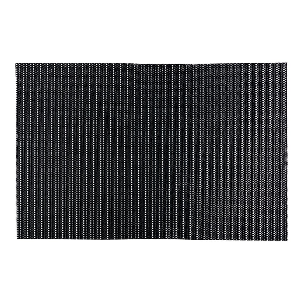 Placemats, Silver Pinstripe 16 x 12 Inch, Woven, Black, Vinyl,1 - 6 COUNT